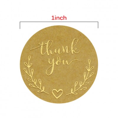 wholesale Customized roll adhesive stamp label 1 inch circle round Kraft paper gold thank you sticker